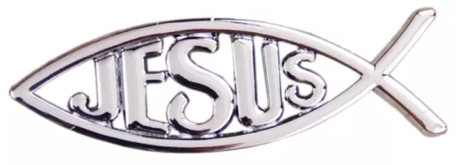 Auto Aufkleber Sticker Silber Chrom 3D JESUS Christus Fisch ICHTHY Motorrad Logo