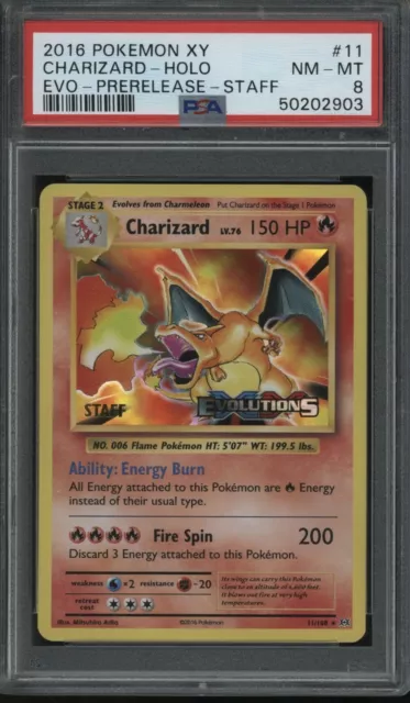 2016 Pokemon XY Evolutions Prerelease Staff #11 Charizard - Holo PSA 8 NM-MT