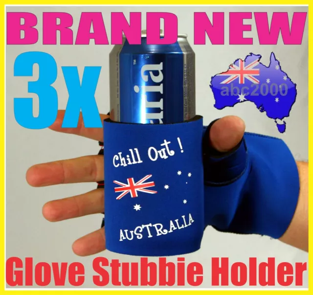 3x Stubby Glove Beer Drink Can Cooler Bottle Holder Australia Day Flag Xmas Gift