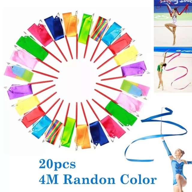 20Pcs Colorful Gym Dance Twirling Ribbon Rhythmic Art Gymnastic Streamer 2/4M UK