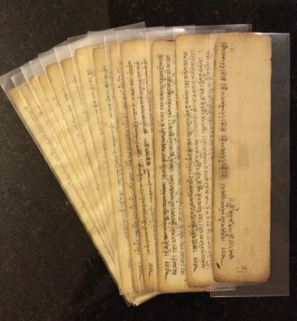 ANTIQUE 1750+ TIBETAN BUDDHIST WOODBLOCK  MANUSCRIPTS  3.5" x 14"-14 pcs#03647