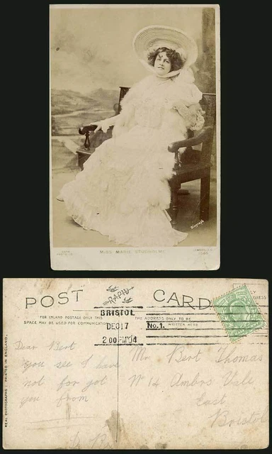 Edwardian Actress Miss MARIE STUDHOLME 1904 Old Real Photo Postcard Glamour Lady