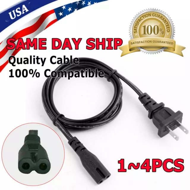 AC Power Cord 2 Prong Cable for PS4 PS3 PS2 Slim XBOX PC LAPTOP PSV Monitor TV