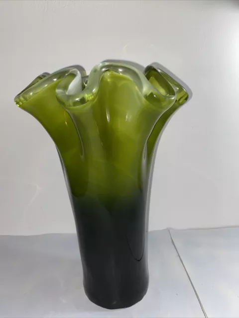 Murano Glass Vase Green/green Swirl