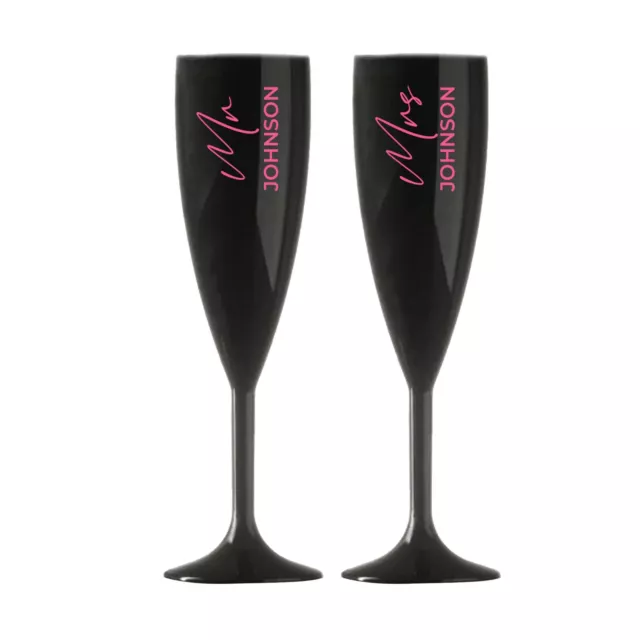 Personalised Champagne Flute Glass Bride Groom Mr Mrs Wedding Maid Honour BLACK