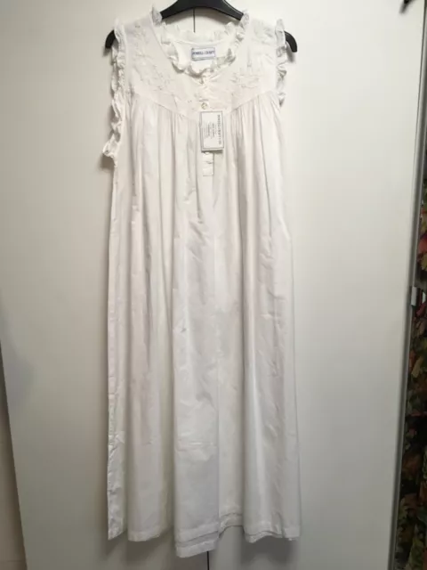 NWT Powell-Craft Veronica white cotton night gown embroidered one size 12-14