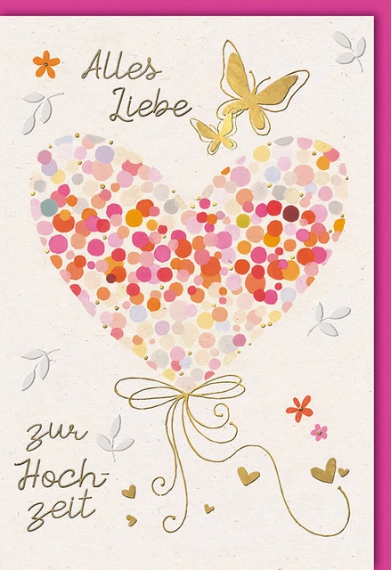 Glückwunschkarte zur Hochzeitsfeier Alles Liebe mit Herz bunt