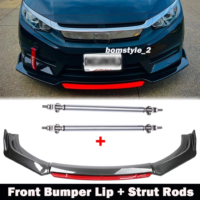 CARBON FIBER FRONT Bumper Lower Lip Spoiler + Strut Rods For Honda