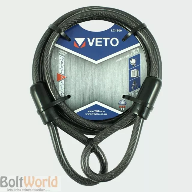 1.8m / 3m VETO STEEL DOUBLE LOOP EXTENSION CABLE CHAIN BIKE LOCK BICYCLE CYCLE