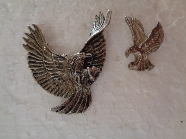 Job lot of 2 Eagle shaped silver coloured metal lapel pins