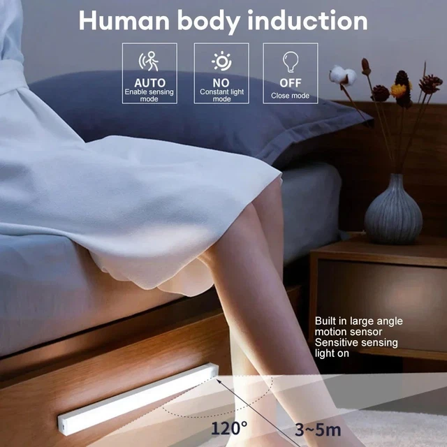 RECHARGEABLE USB LED Motion Sensor Light Under Cabinet Closet Magnetic ...