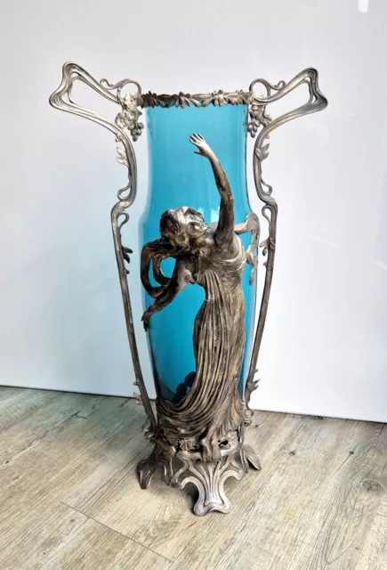 große WMF Jugendstil Bodenvase  Frau mit Kleid / rare Art Nouveau Vase - Maiden