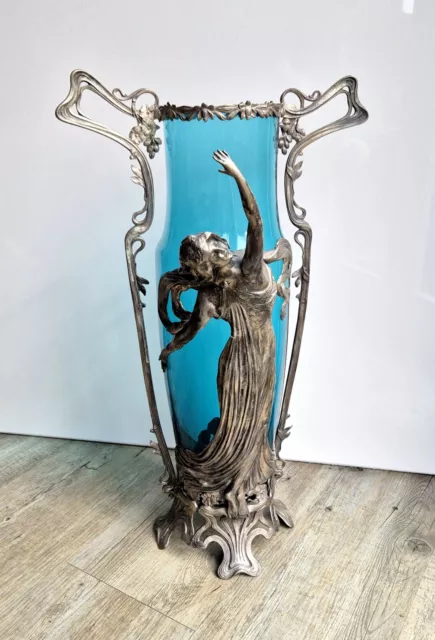 große WMF Jugendstil Bodenvase - schöne Frau / rare Art Nouveau Vase - Maiden