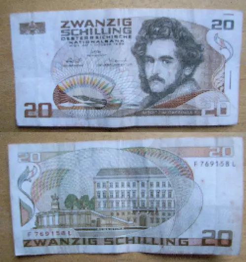 20 Zwanzig Schilling & 50 Funfzig Schilling Austrian Banknote - 1986 Year!