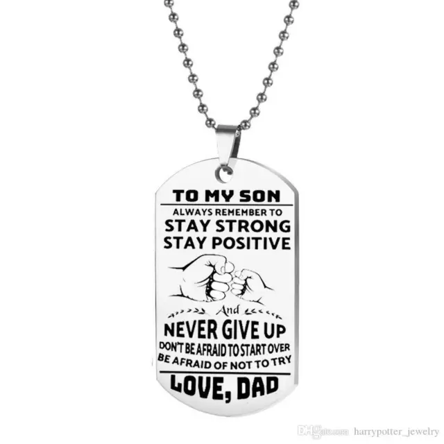 To My Son Strong Positive Love Dad Dog Tag Necklace, Great for Fathers and Sons!