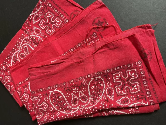 Lot of 3 Vintage Wamcraft Red Cotton Bandanas Paisley Made In USA Selvedge