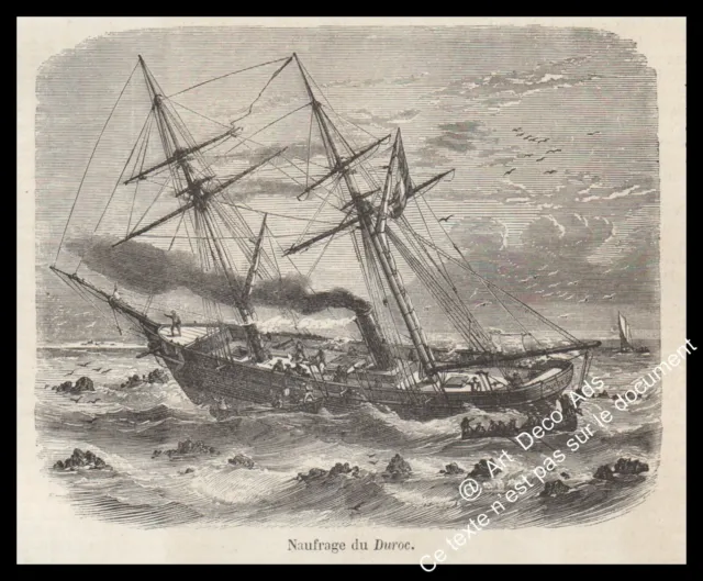 Naufrage de l'aviso Duroc Nouvelle-Calédonie Gravure Antique print 1857