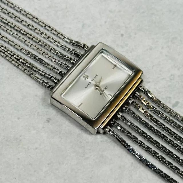 Anne Klein Watch Womens 30mm Silver Tone Chain Brand Diamond New Battery