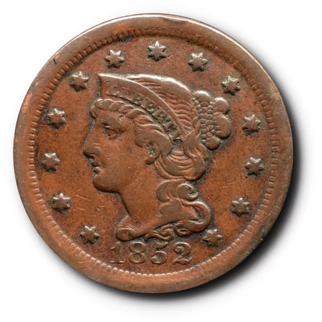 1852 Braided Hair Large Cent 1C VF Very Fine