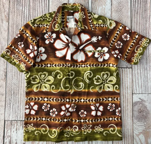 Rare Vintage Liberty House Tiki Bark Cloth Napili Hawaiian “No Iron” Shirt Sz M