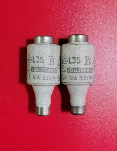 2x Lindner Vollschutz 16A 500V Ceramic Bottle Fuse Germany - Lot of 2 NEW