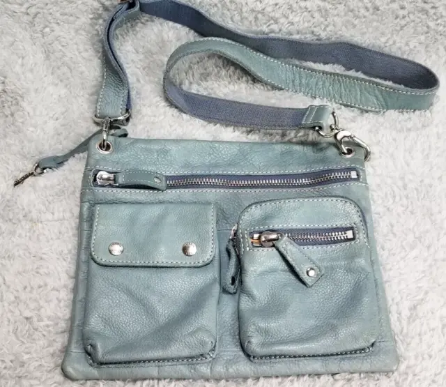 Fossil Bluish Pebbled Leather Crossbody Bag Purse Handbag