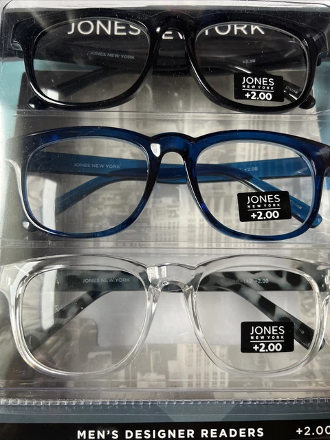 Jones New York 3 Reading Glasses BLACK & BLUE Readers +2.00 Men’s KILLER THICK💥