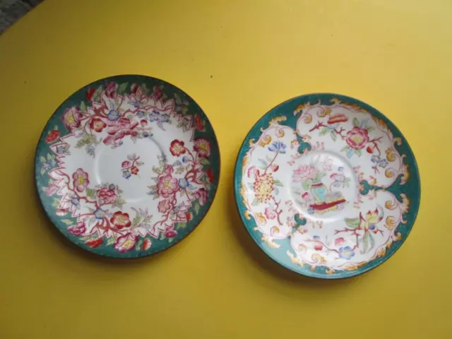 2 sous-tasses coupelles anciennes en faïence de sarreguemines décor Minton