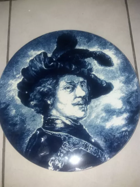 Plat assiette décoratif  Boch bleu de Delft  Nuar céramique -REMBRANDT 34 cm