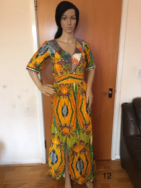 HAND BEADED ANKARA Maxi Dress / African Print (Size 12) 39.99 - PicClick UK