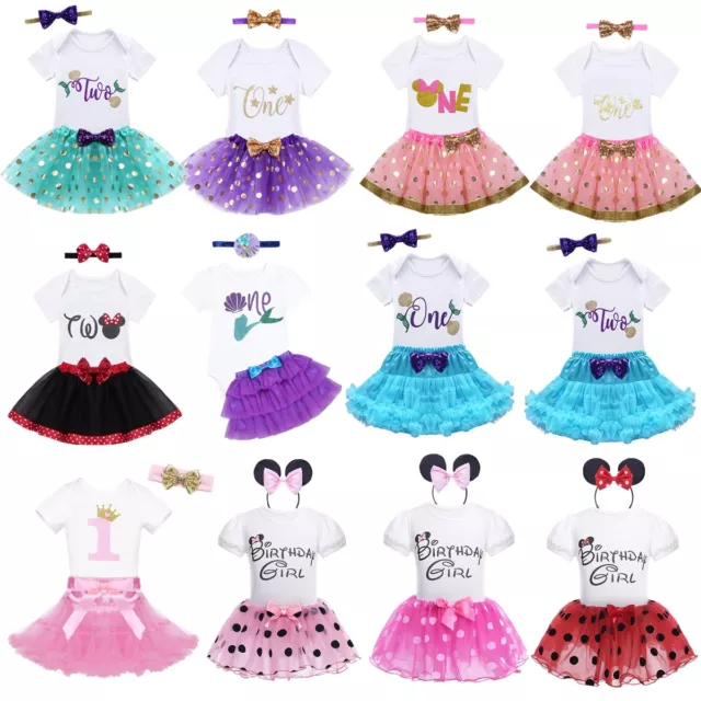 Baby Girls First 1st Birthday Romper+Tutu Skirt Dress Cake Smash Party Princess