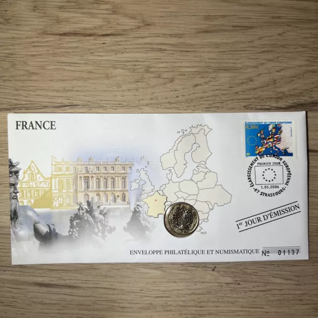 PREMIER JOUR ENVELOPPE PHILATELIQUE NUMISMATIQUE  1 EURO FRANCS No1-5