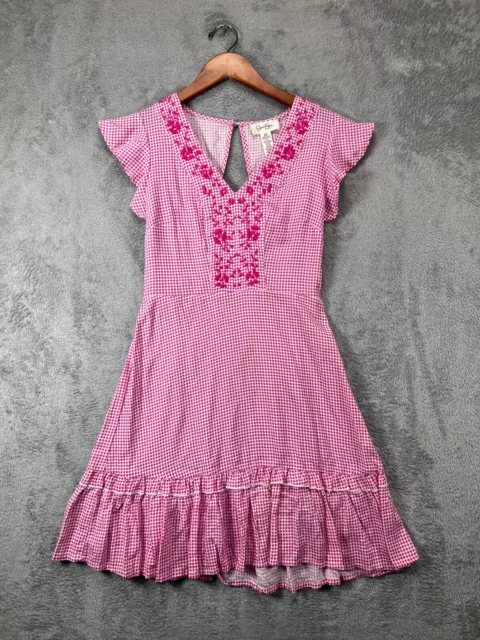 Womens Dresses XS Pink Gingham Embroidered Jessica Simpson Cottage Core Boho