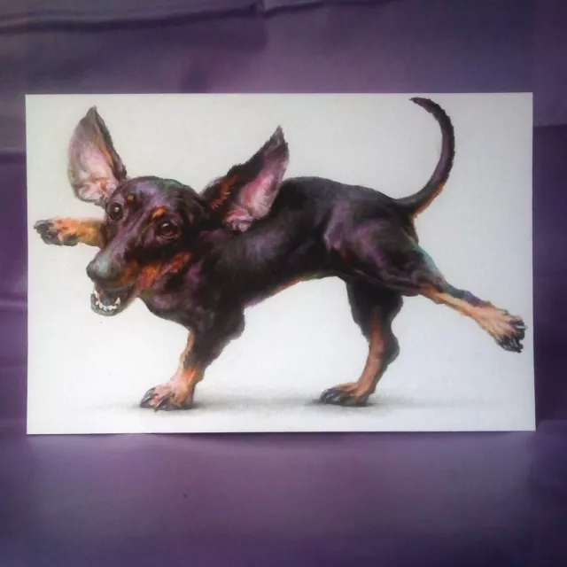 Black Dachshund Puppy Dog Drawing Original Art Colored Pencils Artwork 4"x6"