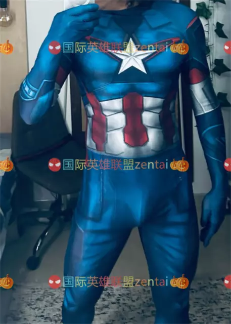 Captain America Adult/Kids Jumpsuit Bodysuit Zentai Cosplay Costume Tight Suit