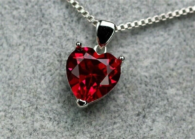 2.50Ct Heart Cut Red Garnet Lab-Created Pendant 14K White Gold Plated With Chain