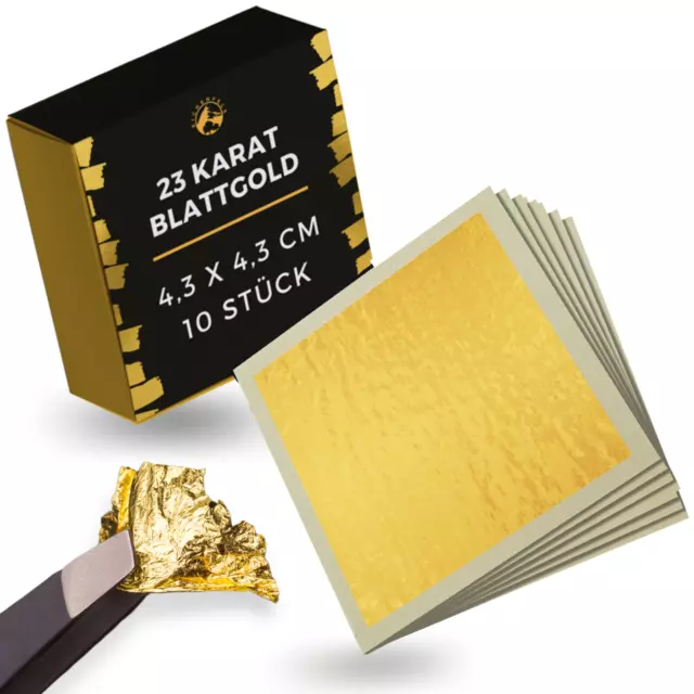 Essbares Blattgold - 23 Karat 10 Stück 4,3 x 4,3cm - Goldfolie zum Essen Basteln