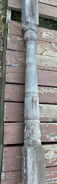 Pillar Column Antique Turned White Chippy Paint Ornate Faded Weathered Rustic