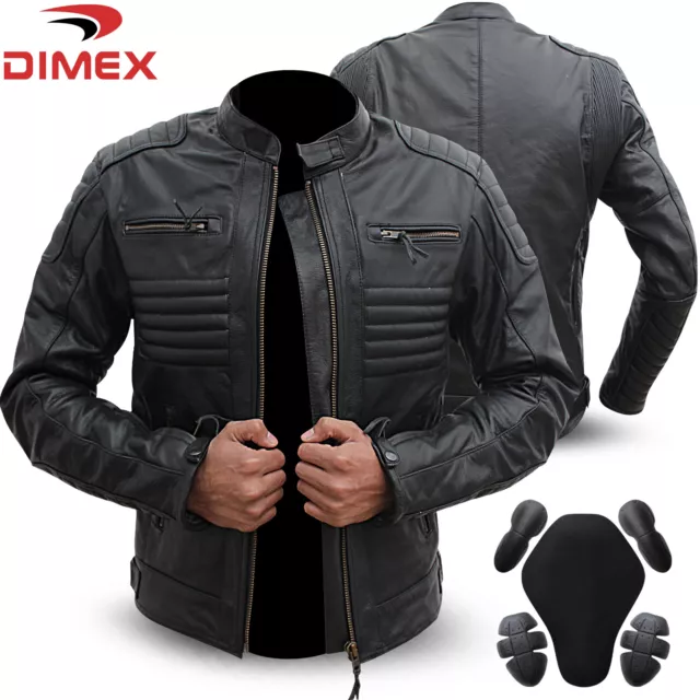 Motorcycle Leather Jacket Motorbike Genuine Black Biker With CE Armour Black