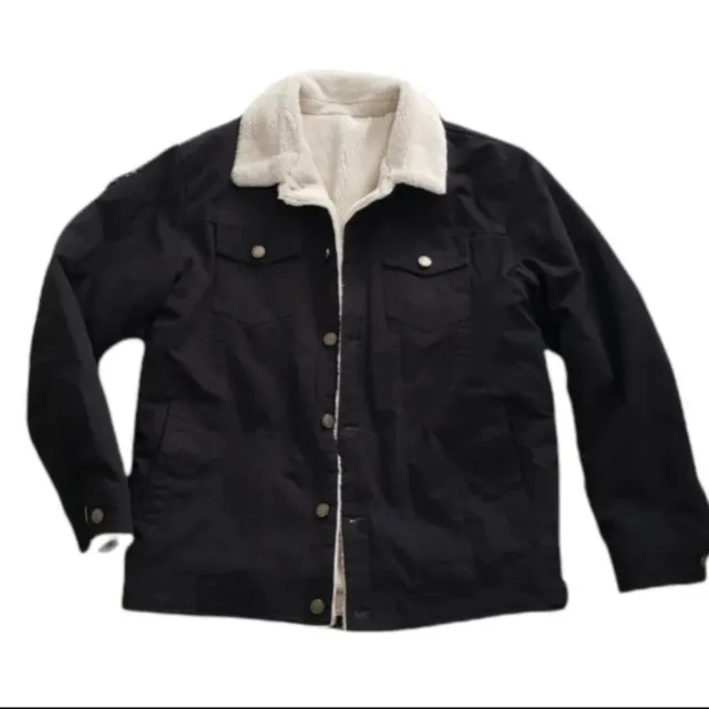 Kasild Men's Jacket Sherpa Fleece Lined 100% Cotton Black Medium