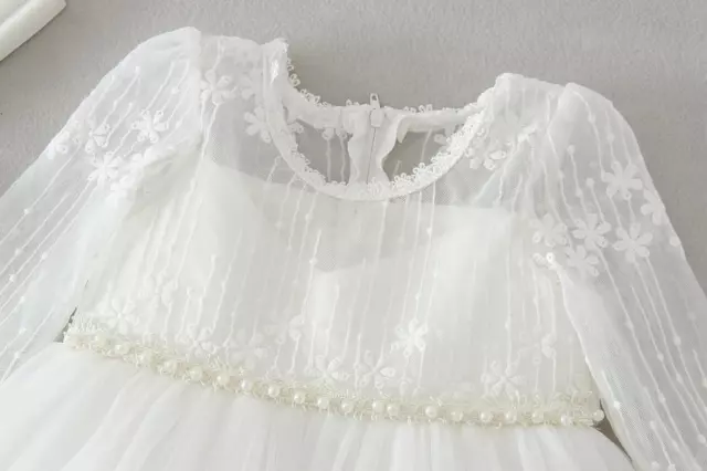 Floral Beaded Lace Christening Dress Infant Baby Embroidery Party Baptism Gown 2