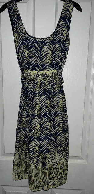 Tu Navy/yellow sundress Waist Detail Tie Back Cutout size 10