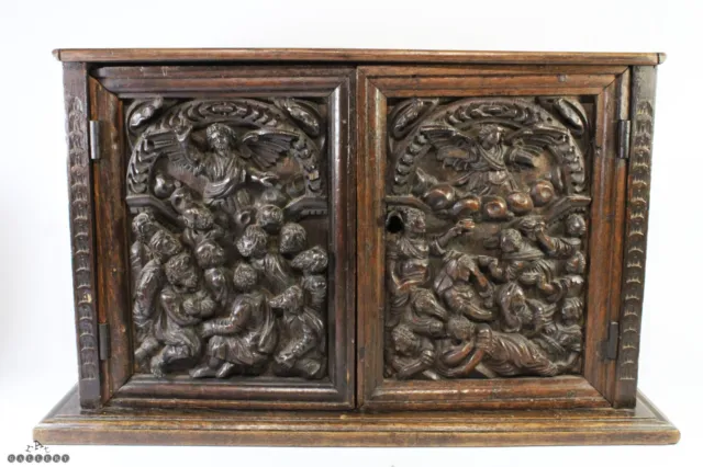 16th / 17th Century Figural Carved Oak Panel Table Cabinet