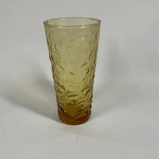 Vintage Anchor Hocking Amber Lido Milano Crinkle Drinking Glass 12 Oz Excellent