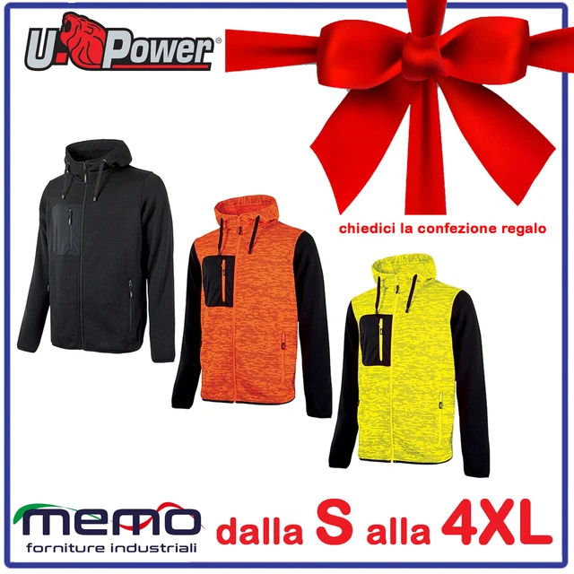 FELPA UOMO da lavoro INVERNALE interno PILE con CAPPUCCIO U POWER in NERO GIALLO