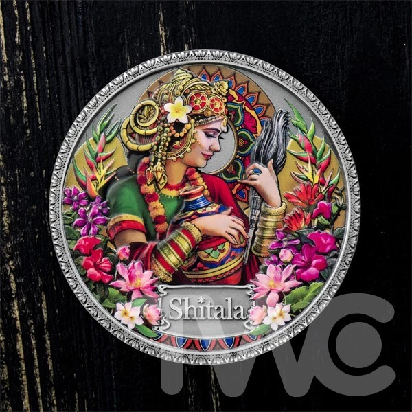 Shitala Devi Goddesses of Health 50 g Antique finish Silver Coin Ghana 2022
