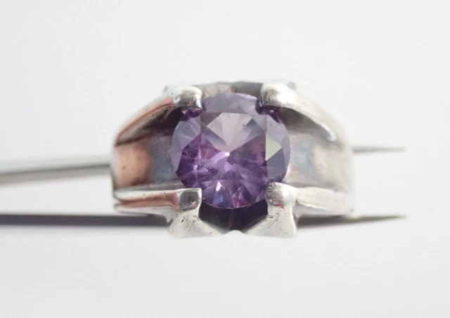 Vintage Taxco Color Change Alexandrite Solitaire Sterling Silver Band Ring 10.5