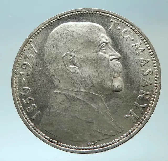 1937 CZECHOSLOVAKIA President Masaryk Genuine Silver 20 Korun Coin i76625