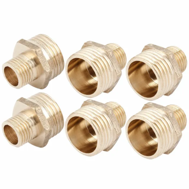 6 Pieces 13mm to 20mm M/M Thread Hex Reducing Nipple Brass Adapter Gold Tone