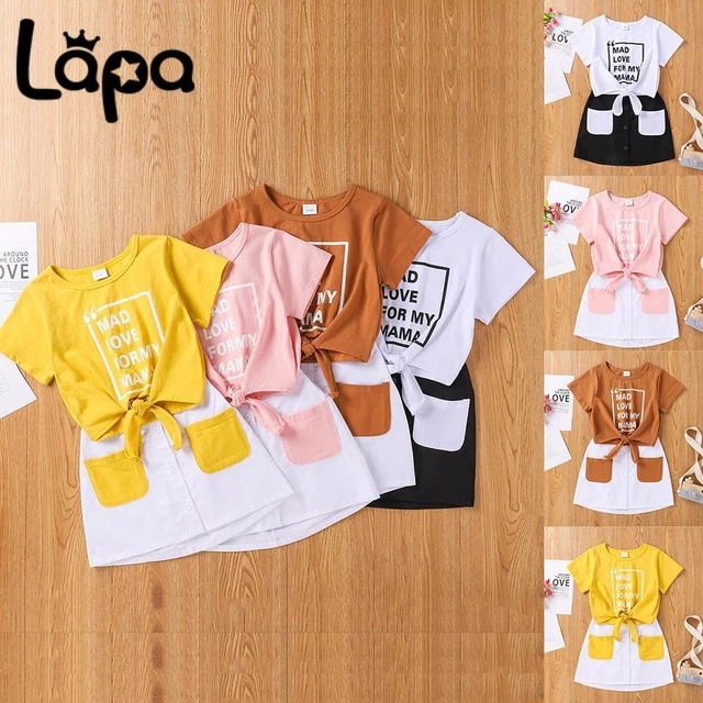 Kids Baby Girls Short Sleeve Knot T Shirt Skirt Dress Outfits Summer Clothes Set